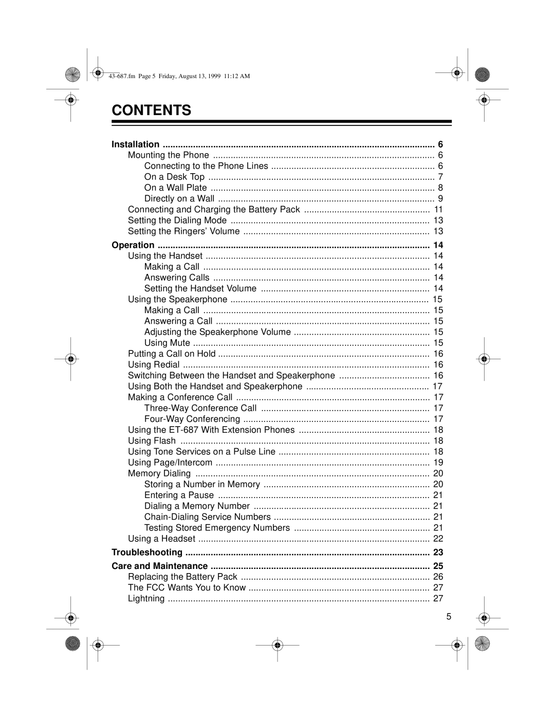 Radio Shack ET-687 owner manual Contents 