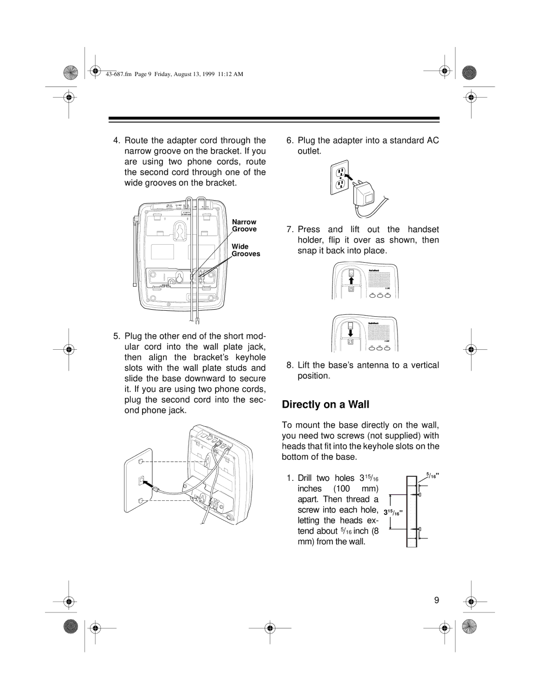 Radio Shack ET-687 owner manual Directly on a Wall 