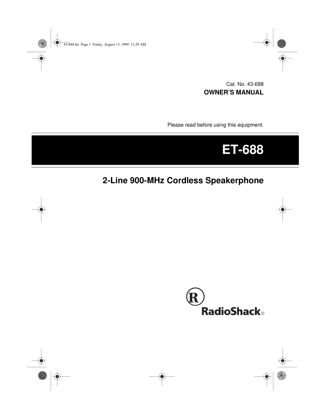 Radio Shack ET-688 owner manual 