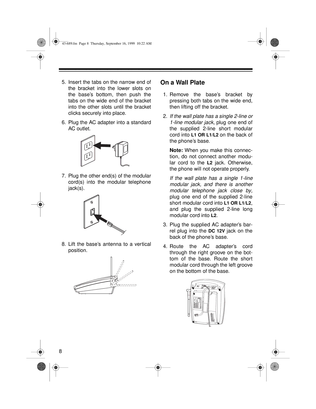 Radio Shack ET-689 owner manual On a Wall Plate 