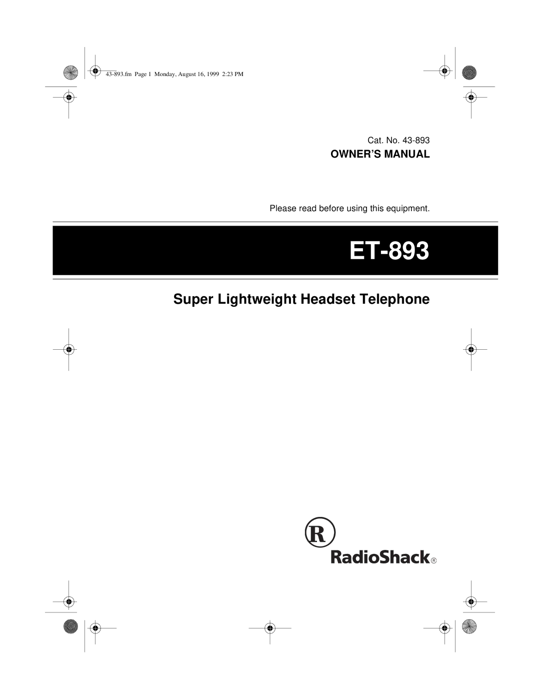 Radio Shack ET-893 owner manual 