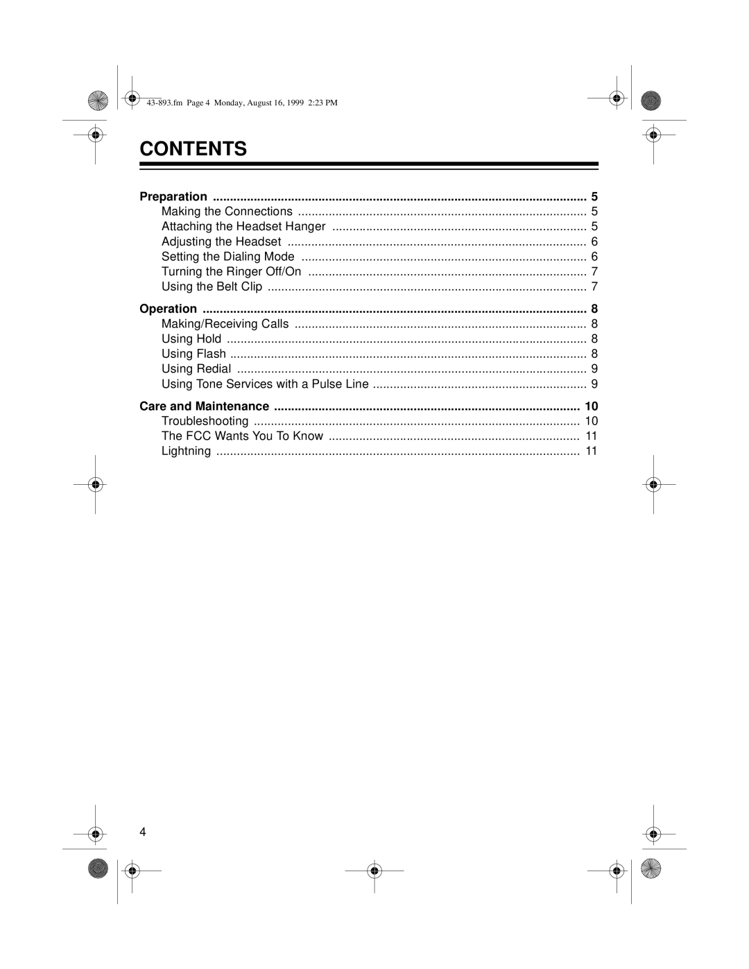 Radio Shack ET-893 owner manual Contents 