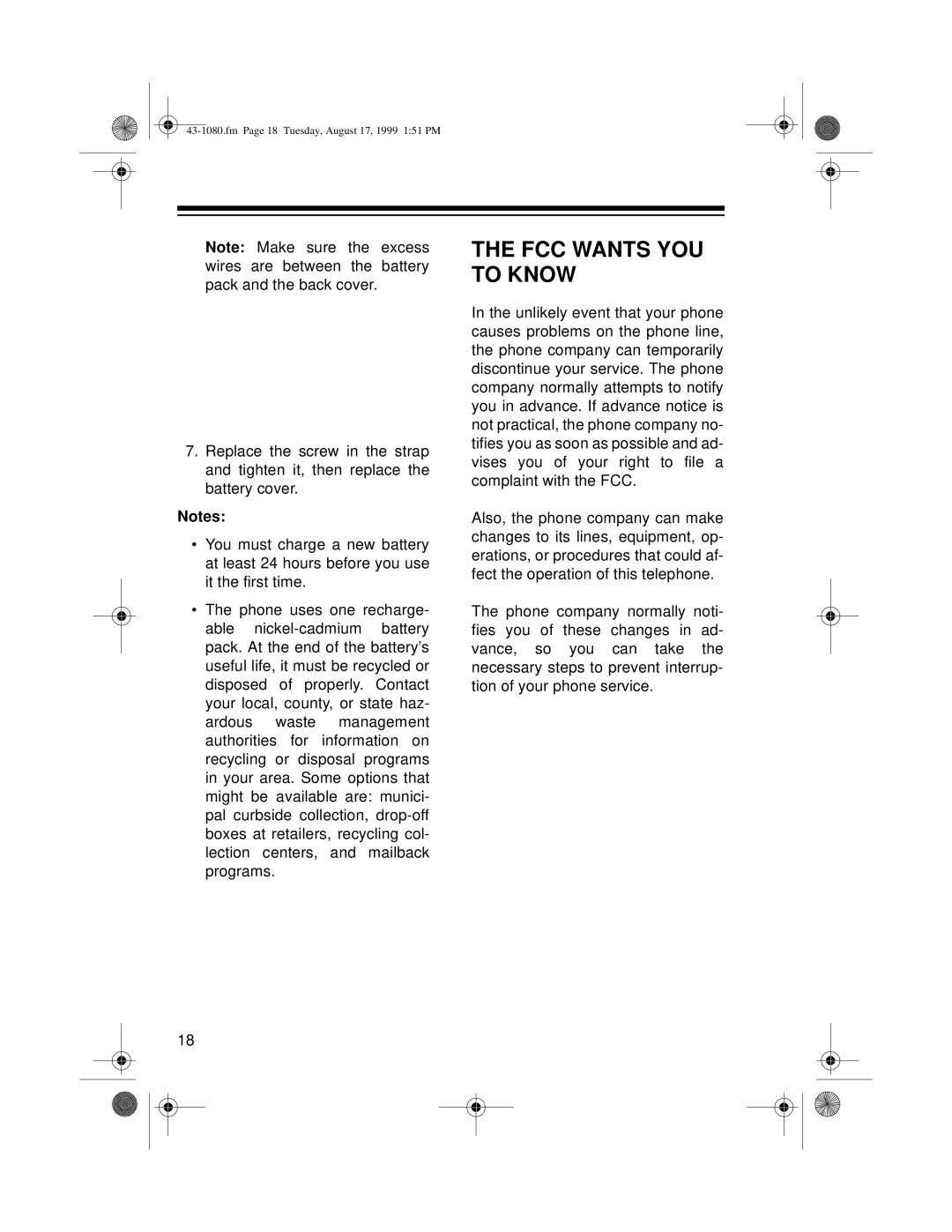 Radio Shack ET-905 owner manual FCC Wants YOU to Know 