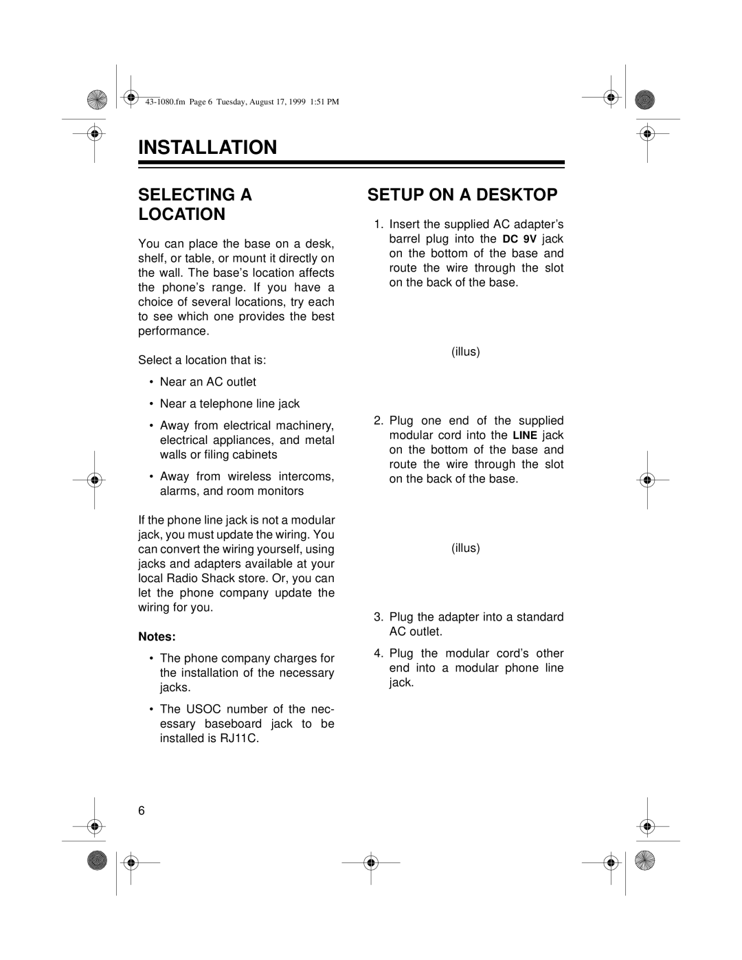 Radio Shack ET-905 owner manual Installation, Selecting a Location, Setup on a Desktop 