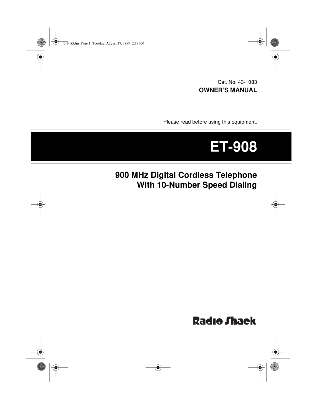 Radio Shack ET-908 owner manual 