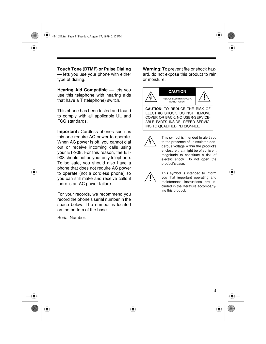 Radio Shack ET-908 owner manual Touch Tone Dtmf or Pulse Dialing 