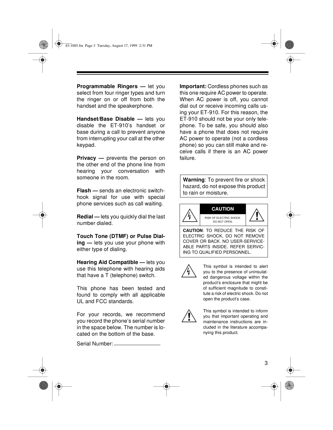 Radio Shack ET-910 owner manual Touch Tone Dtmf or Pulse Dial 