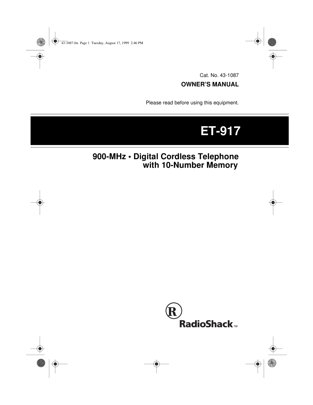 Radio Shack ET-917 owner manual 