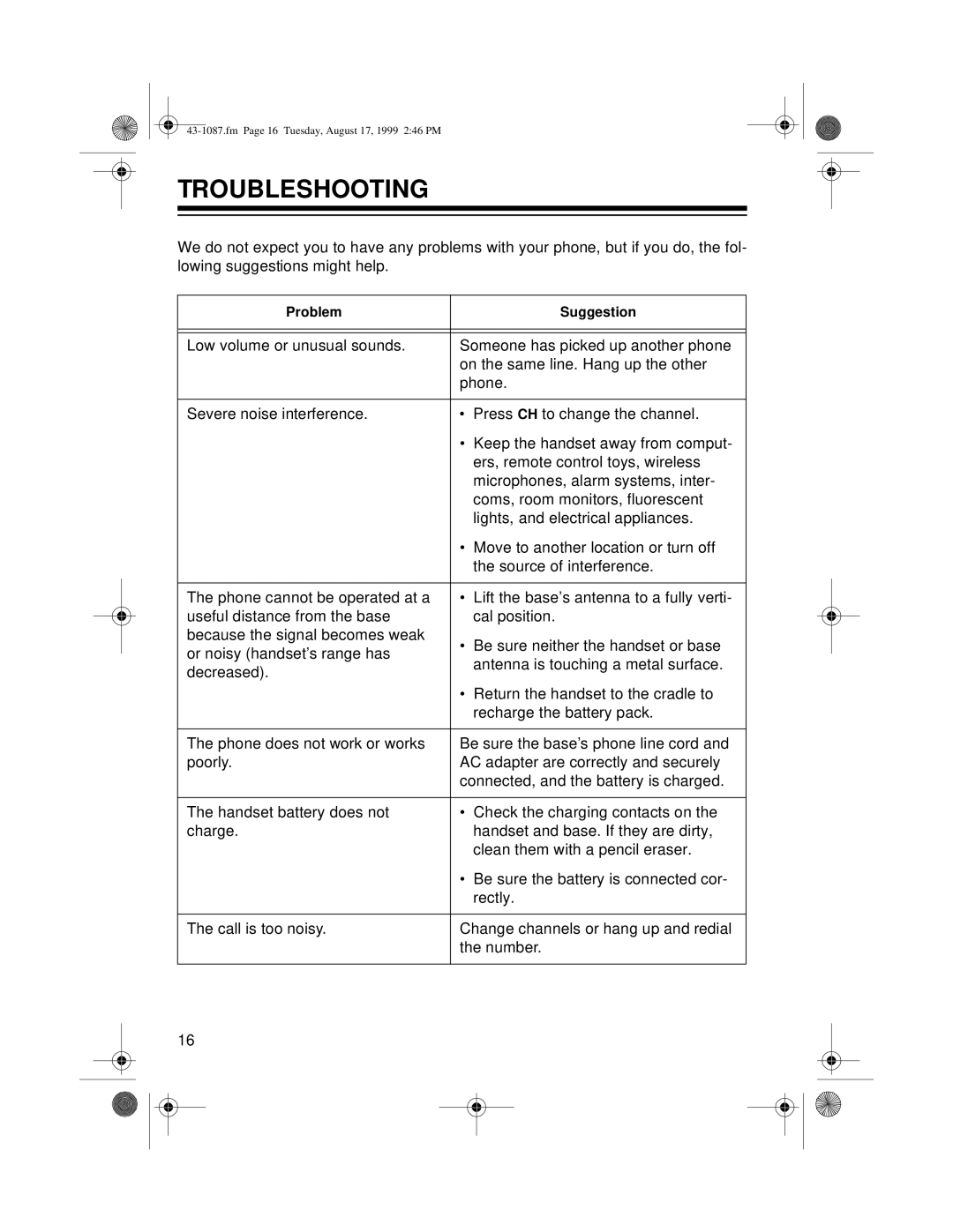 Radio Shack ET-917 owner manual Troubleshooting 