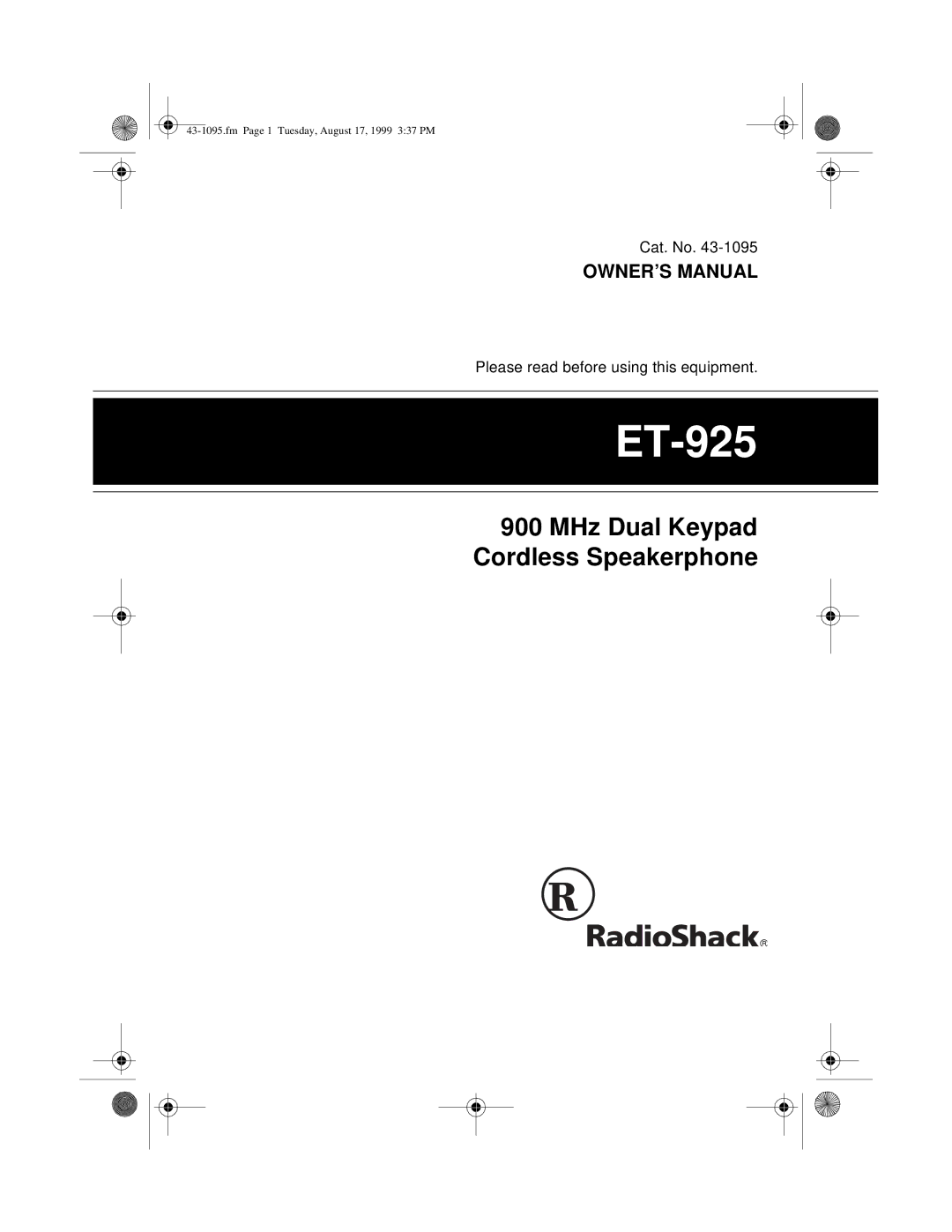 Radio Shack ET-925 owner manual 