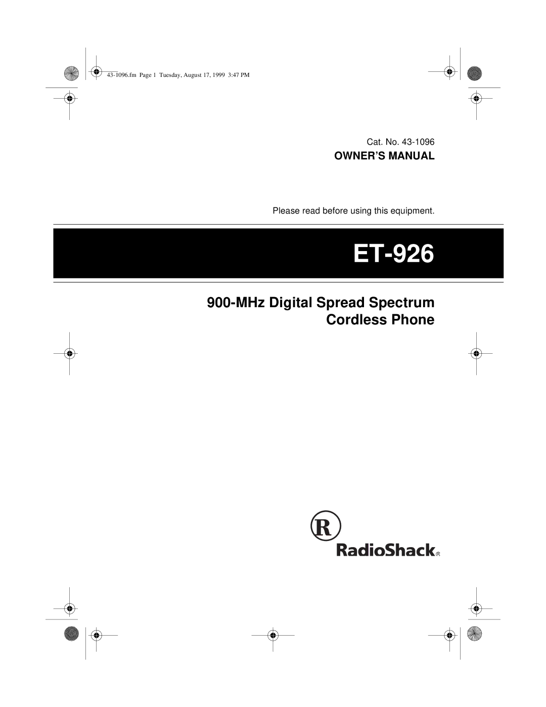 Radio Shack ET-926 owner manual 