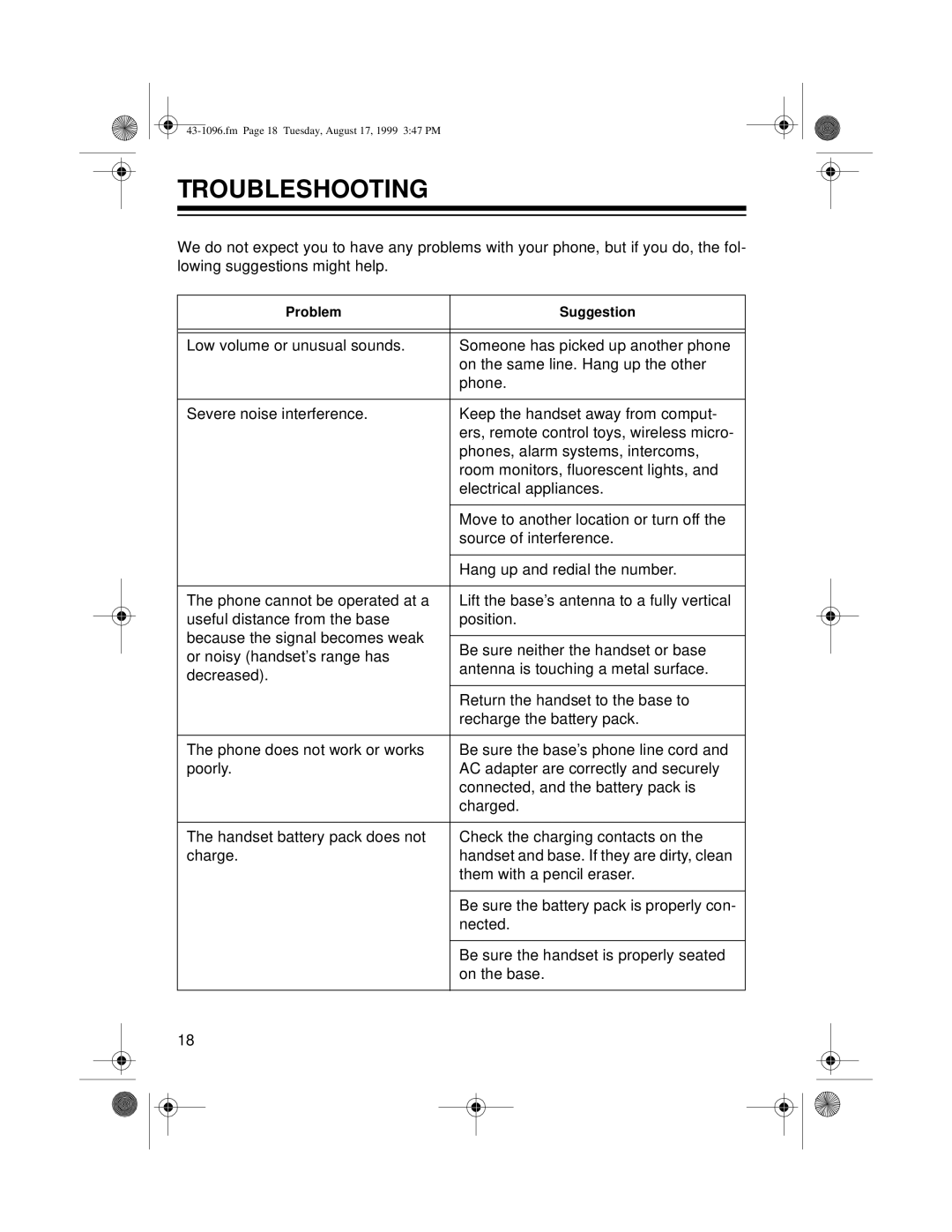 Radio Shack ET-926 owner manual Troubleshooting 