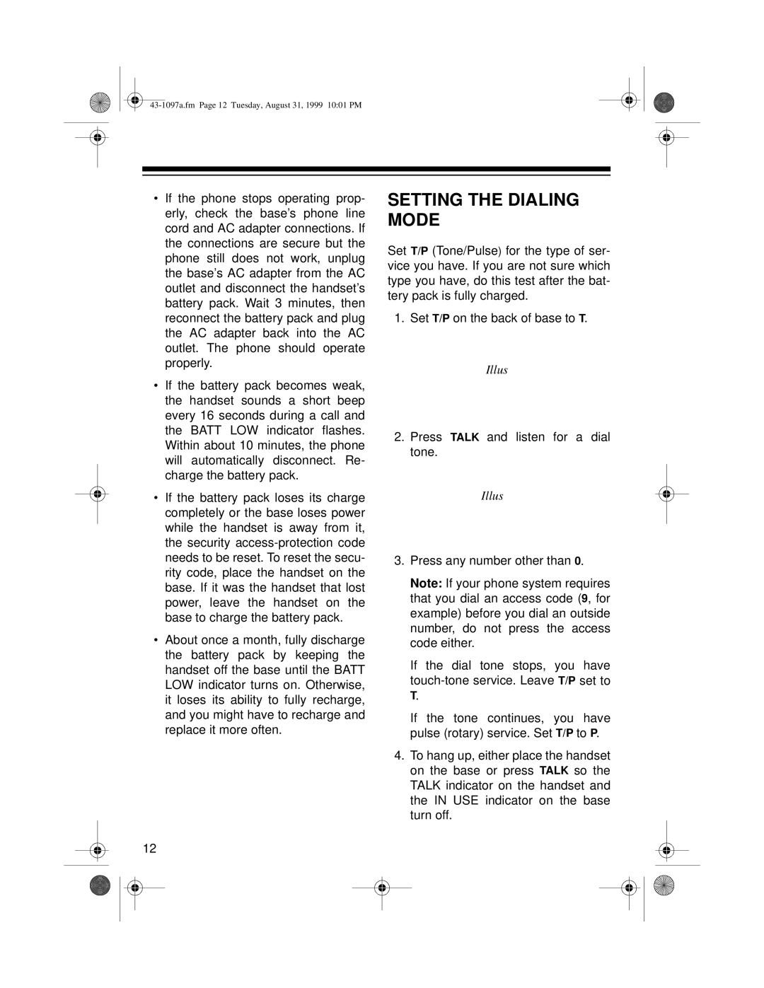 Radio Shack ET-927 owner manual Setting the Dialing Mode 