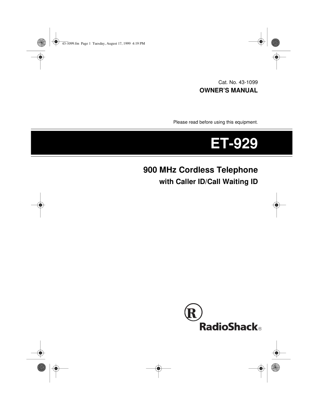 Radio Shack ET-929 owner manual 