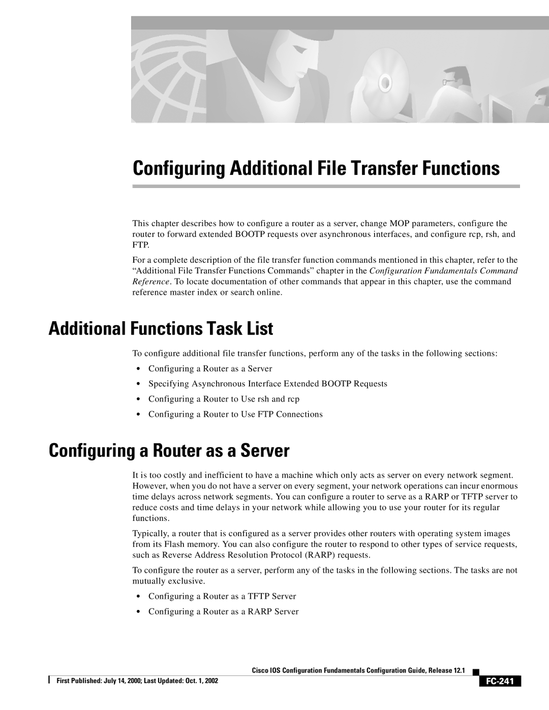 Radio Shack FC-241 manual Additional Functions Task List, Configuring a Router as a Server 