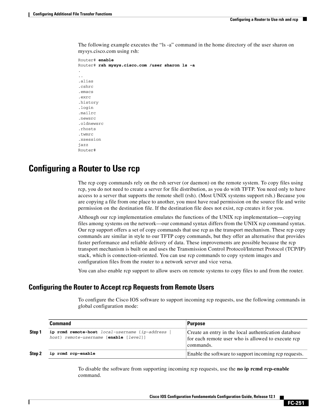 Radio Shack FC-241 manual Configuring a Router to Use rcp, FC-251 