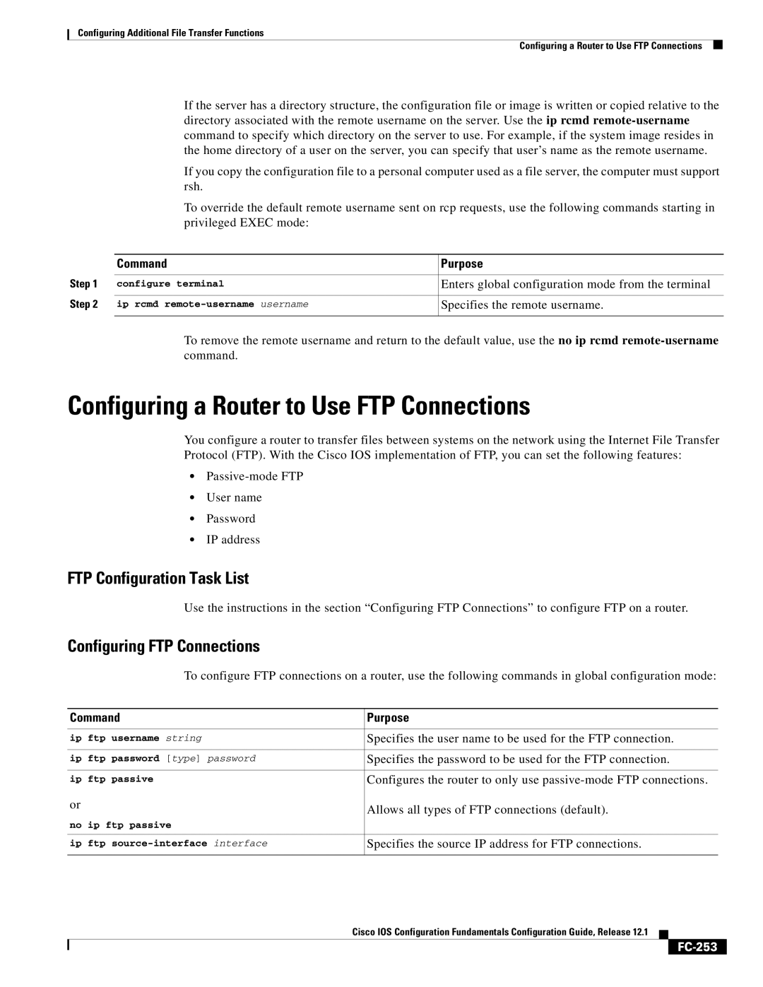 Radio Shack FC-241 Configuring a Router to Use FTP Connections, FTP Configuration Task List, Configuring FTP Connections 