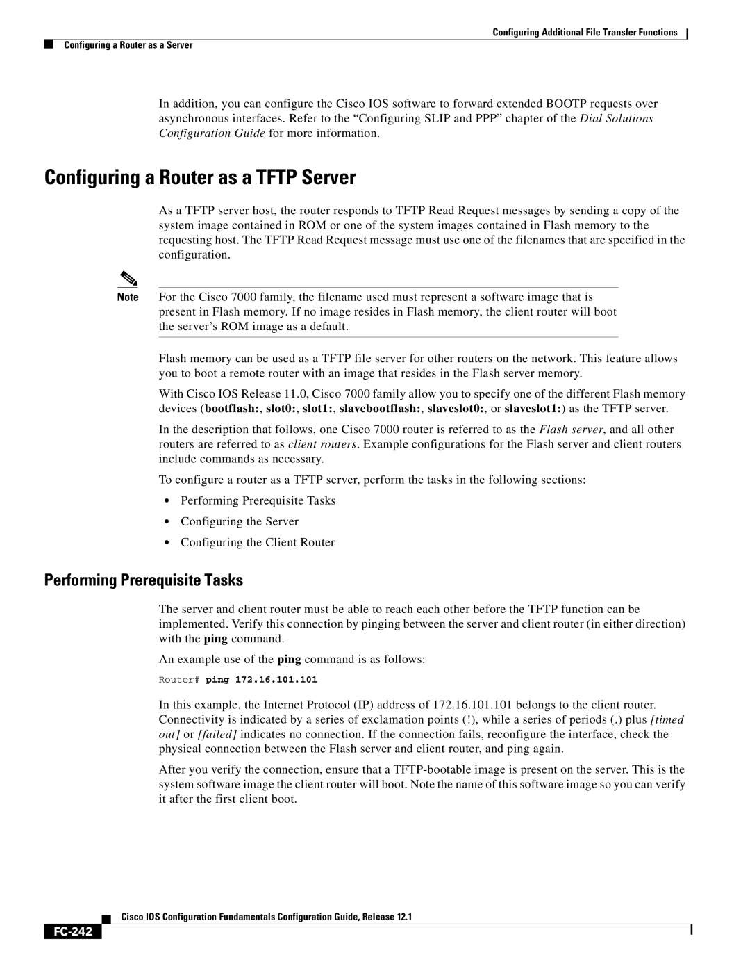 Radio Shack FC-241 manual Configuring a Router as a Tftp Server, Performing Prerequisite Tasks, FC-242 