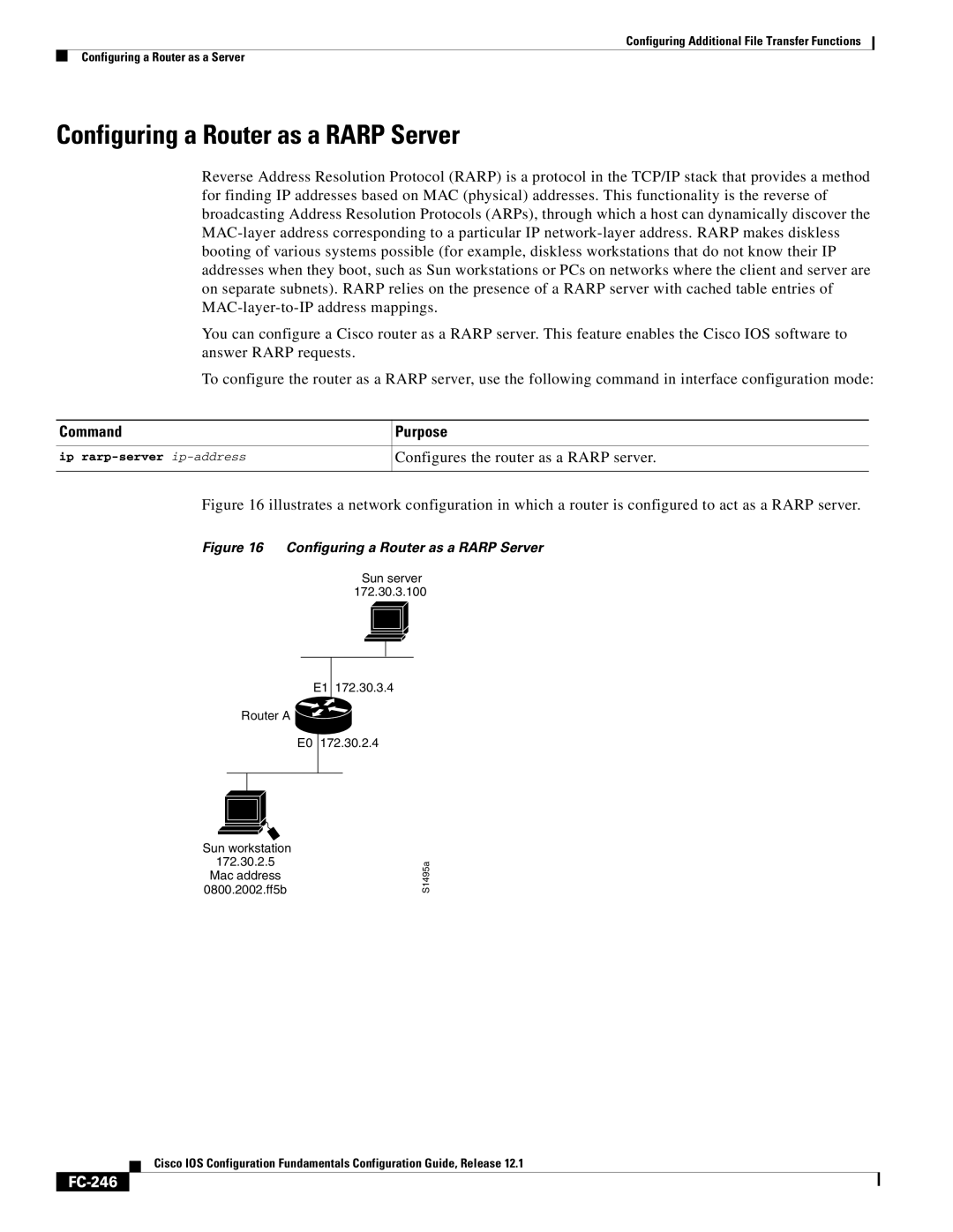 Radio Shack FC-241 manual Configuring a Router as a Rarp Server, Configures the router as a Rarp server, FC-246 