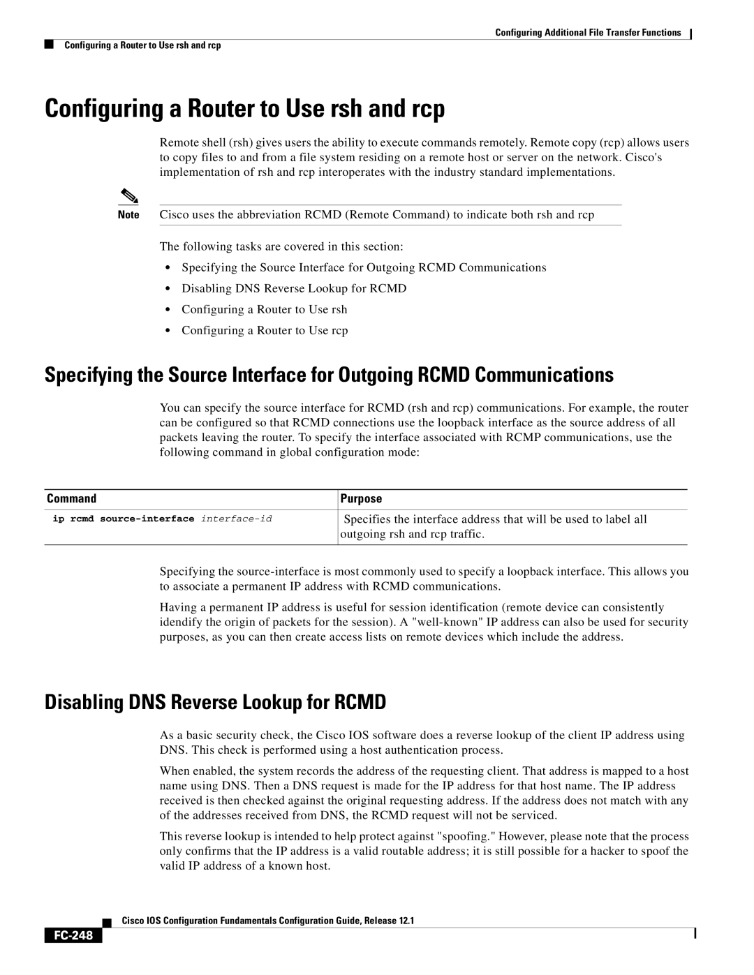 Radio Shack FC-241 manual Configuring a Router to Use rsh and rcp, Disabling DNS Reverse Lookup for Rcmd, FC-248 