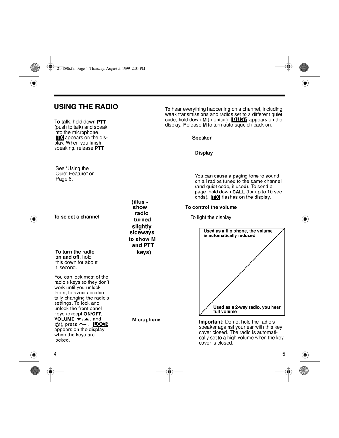 Radio Shack FRS-106 owner manual Using the Radio, Microphone 