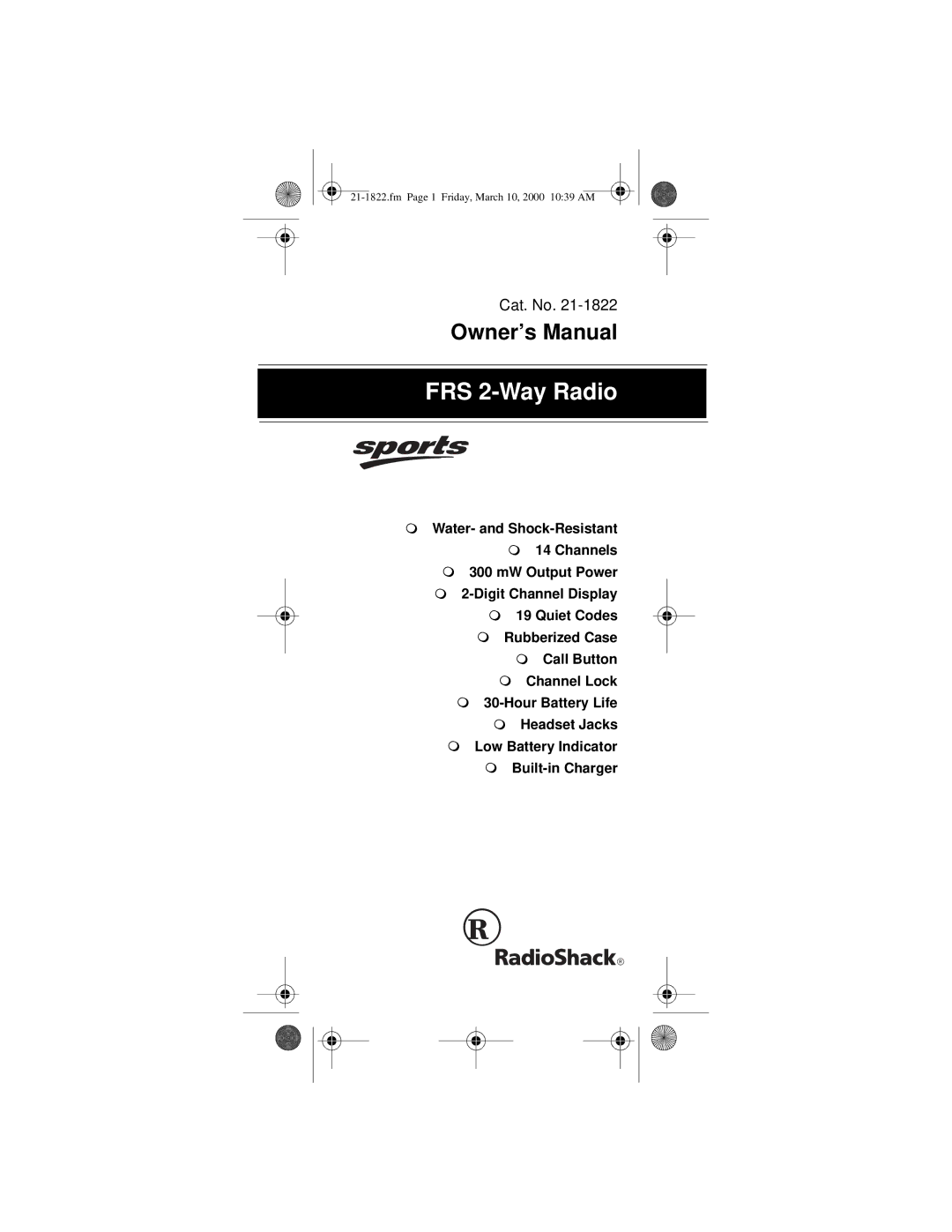 Radio Shack owner manual FRS 2-Way Radio 