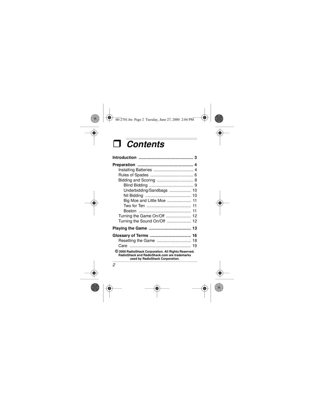 Radio Shack FX2 owner manual Contents 