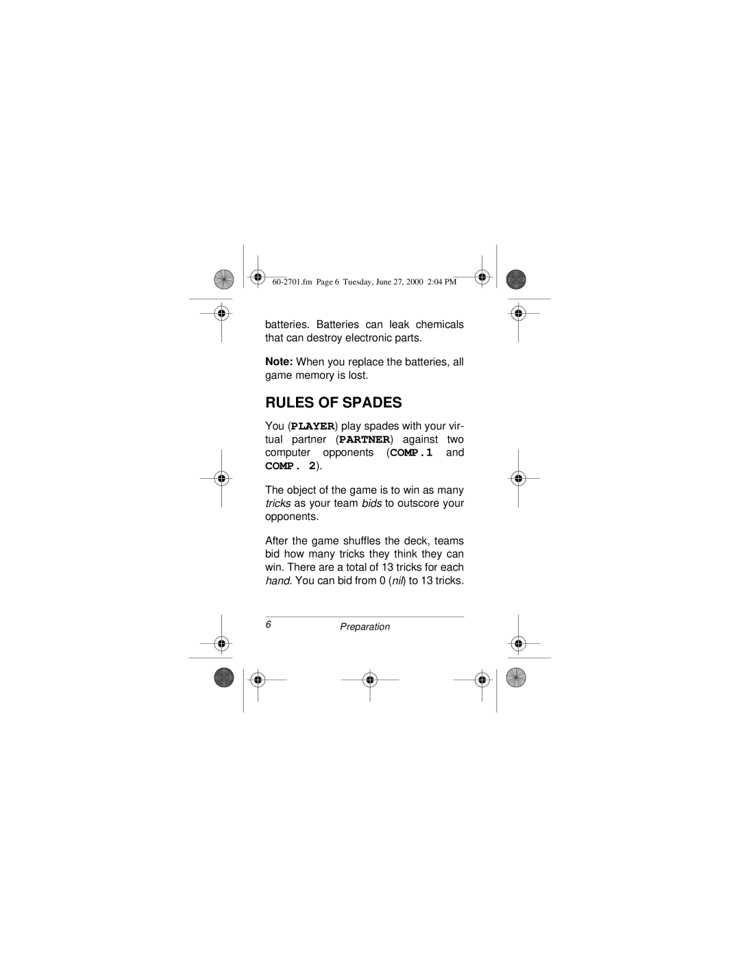 Radio Shack FX2 owner manual Rules of Spades, Comp 