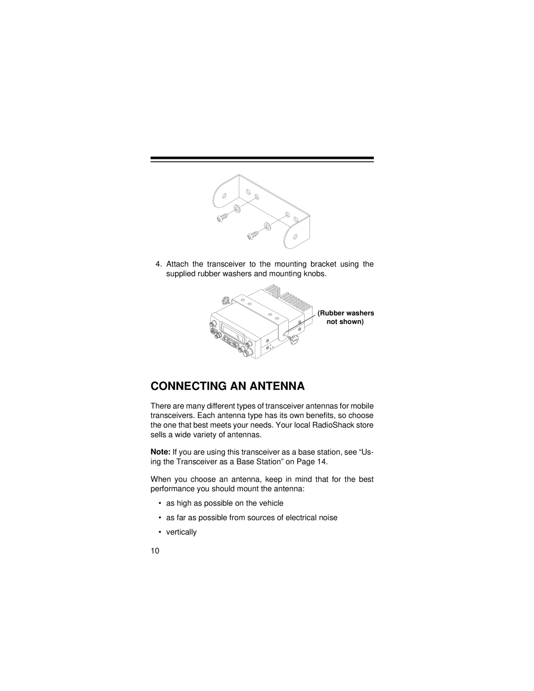 Radio Shack HTX-10 owner manual Connecting AN Antenna 