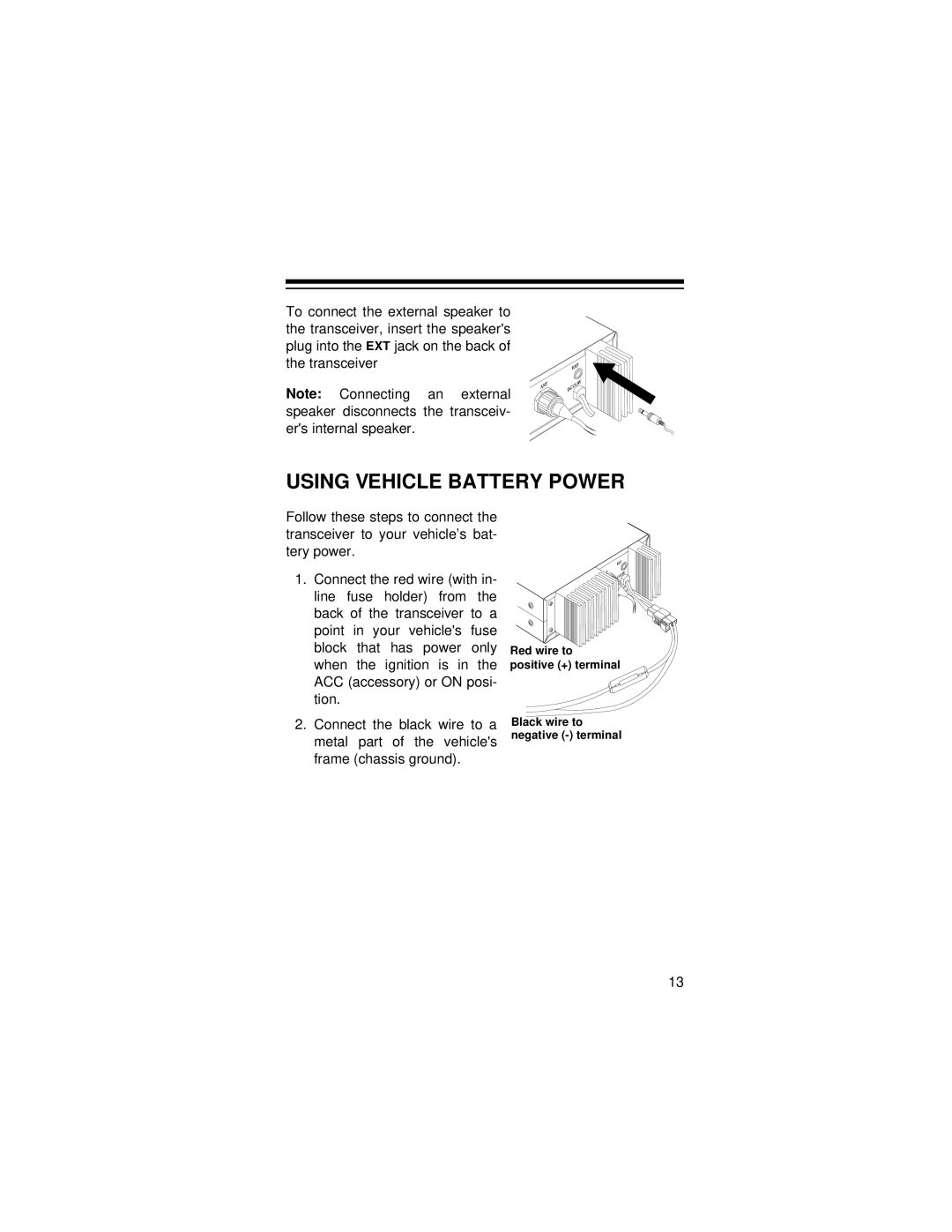 Radio Shack HTX-10 owner manual Using Vehicle Battery Power, Frame chassis ground 