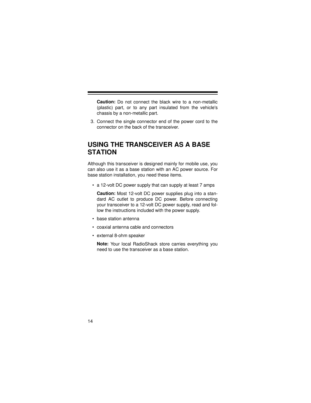 Radio Shack HTX-10 owner manual Using the Transceiver AS a Base Station 