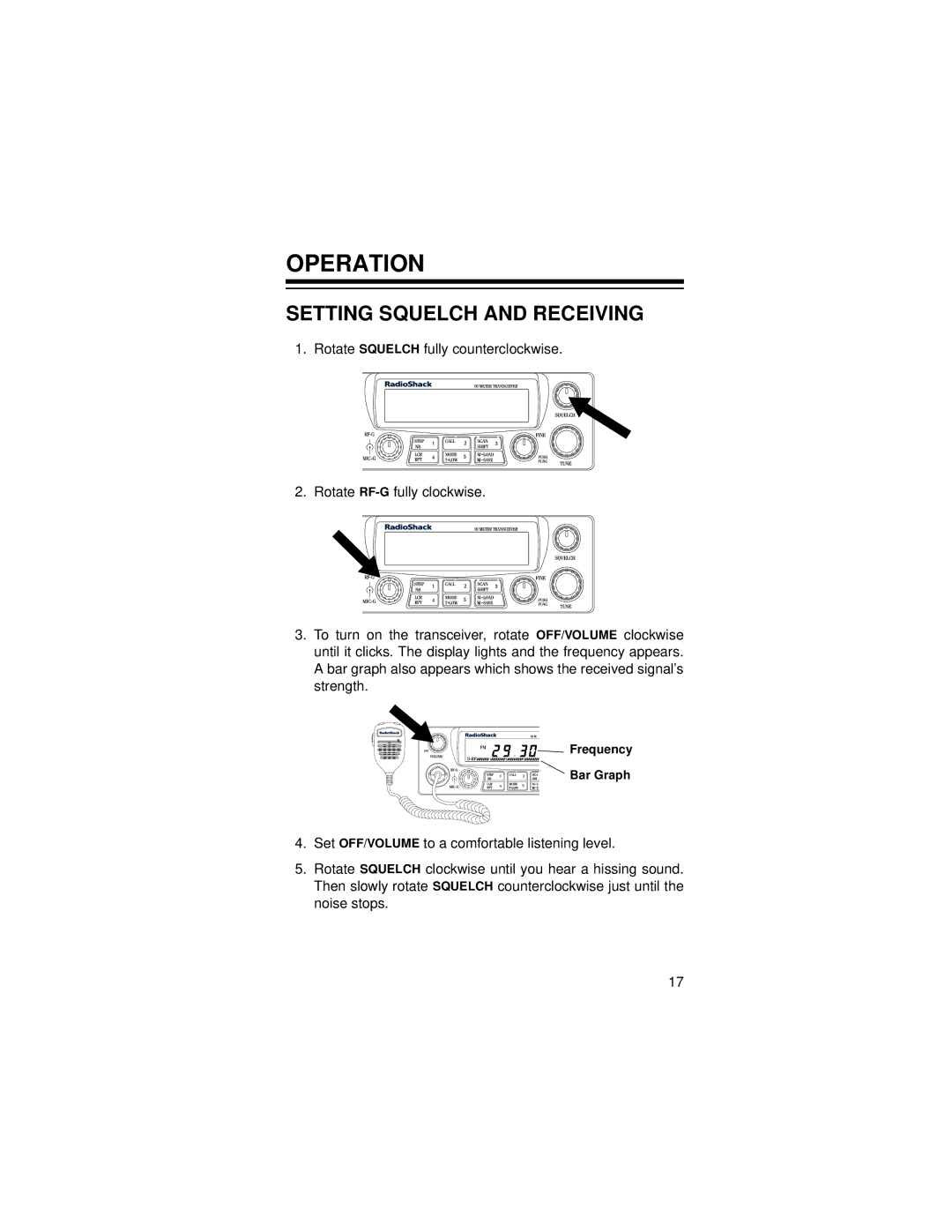 Radio Shack HTX-10 owner manual Operation, Setting Squelch and Receiving 