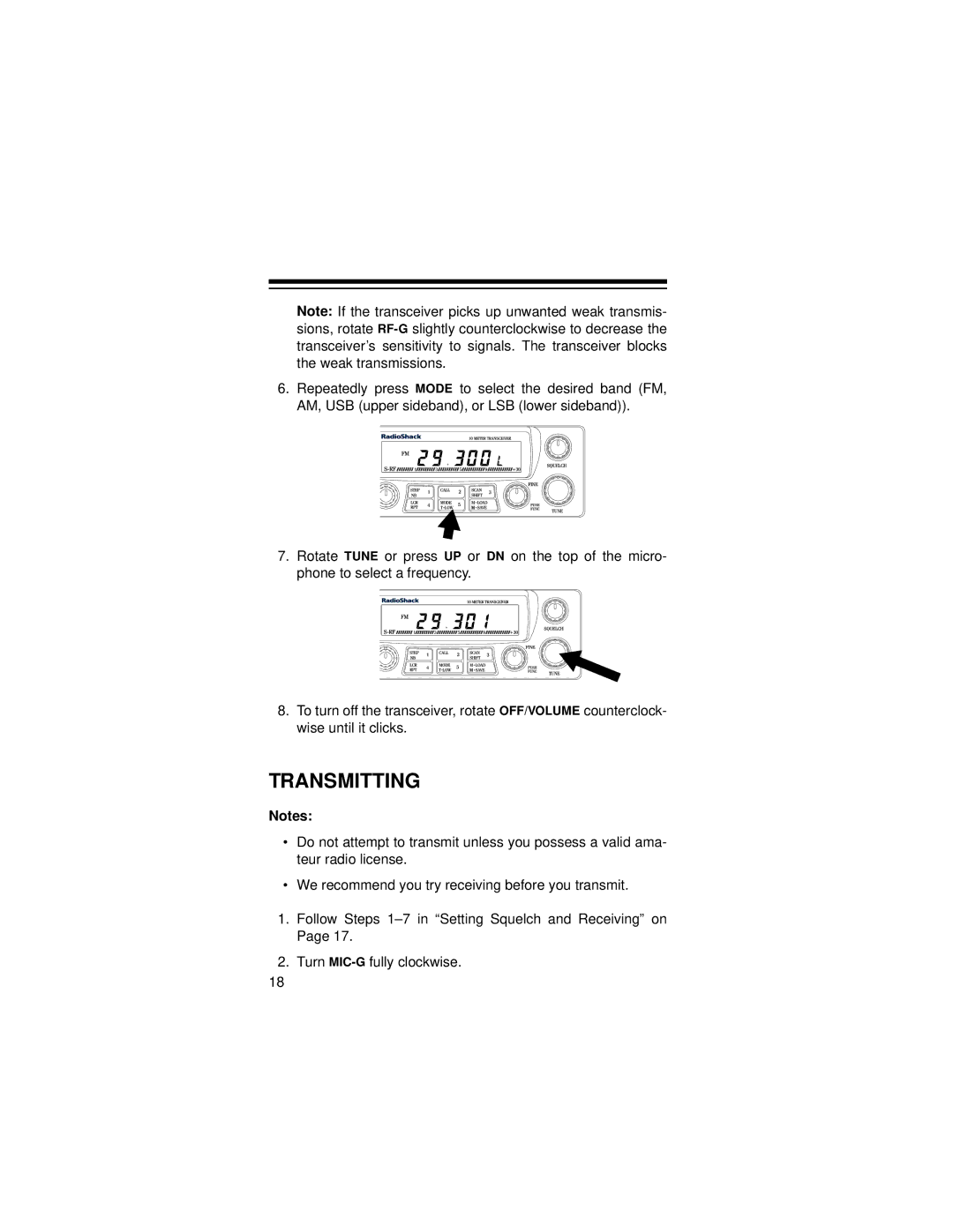 Radio Shack HTX-10 owner manual Transmitting 