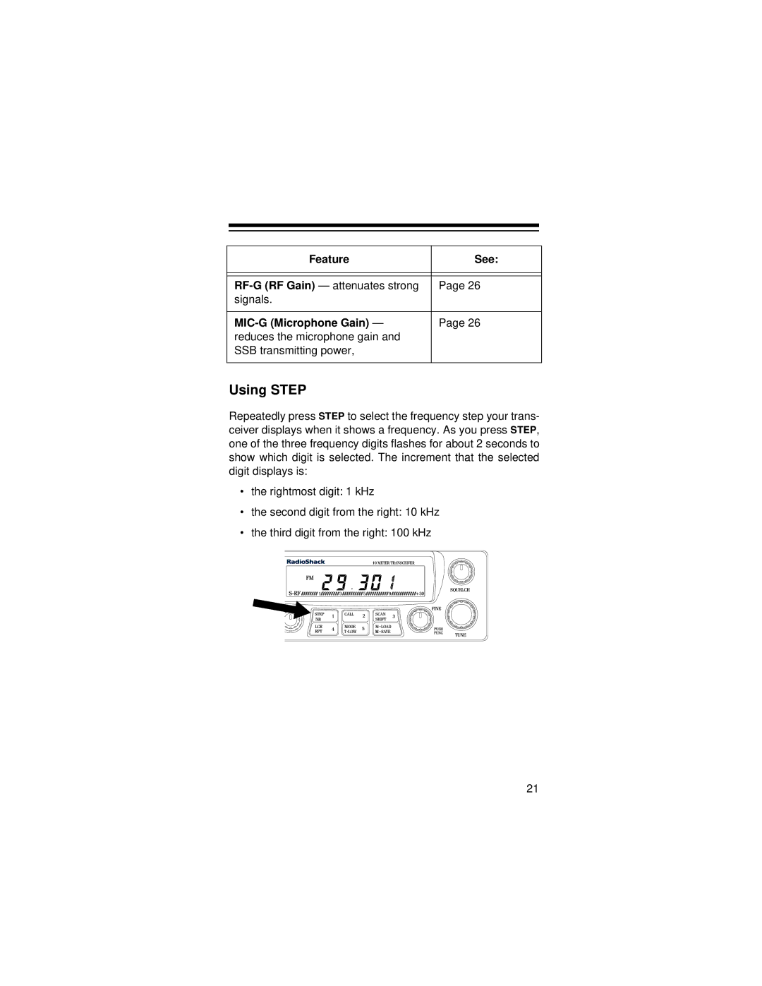 Radio Shack HTX-10 owner manual Using Step 