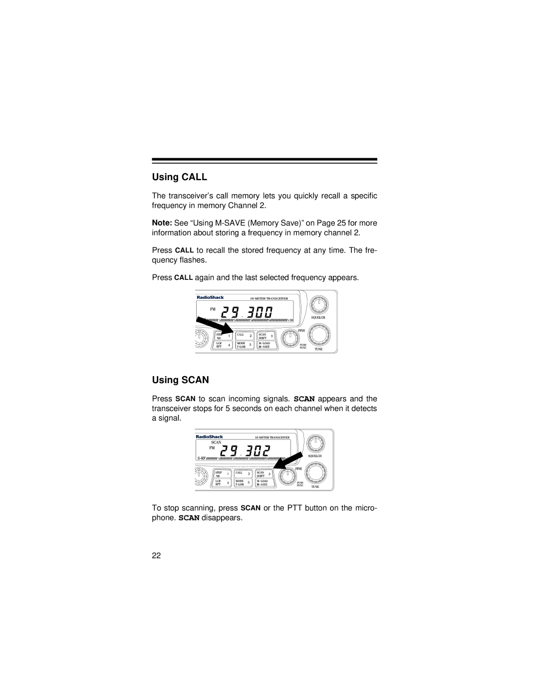 Radio Shack HTX-10 owner manual Using Call, Using Scan 