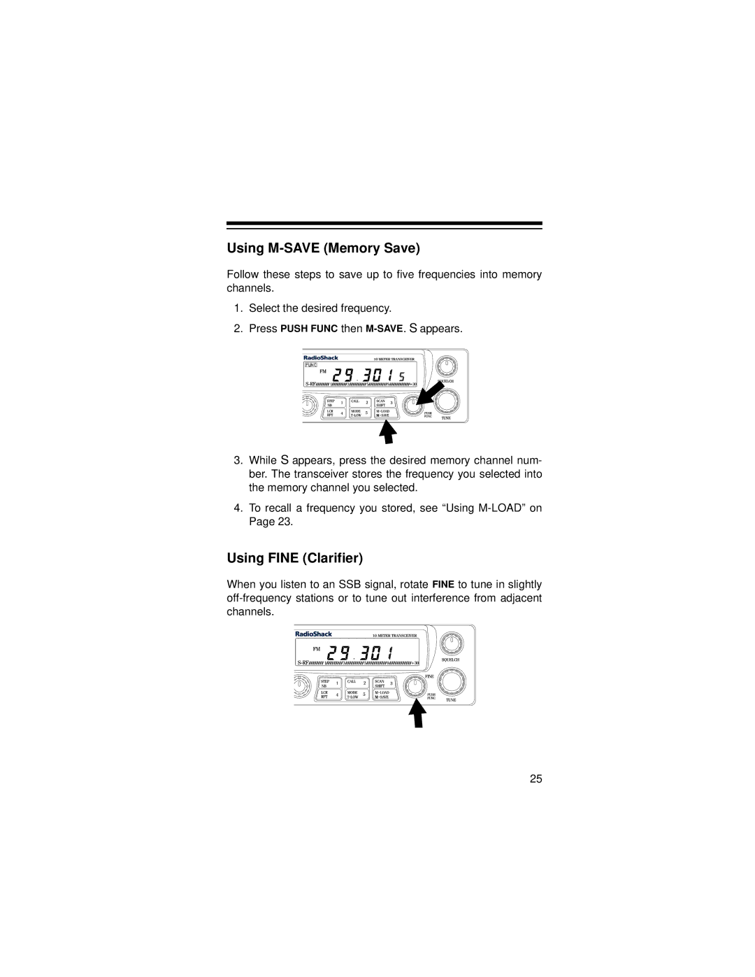 Radio Shack HTX-10 owner manual Using M-SAVE Memory Save, Using Fine Clarifier 