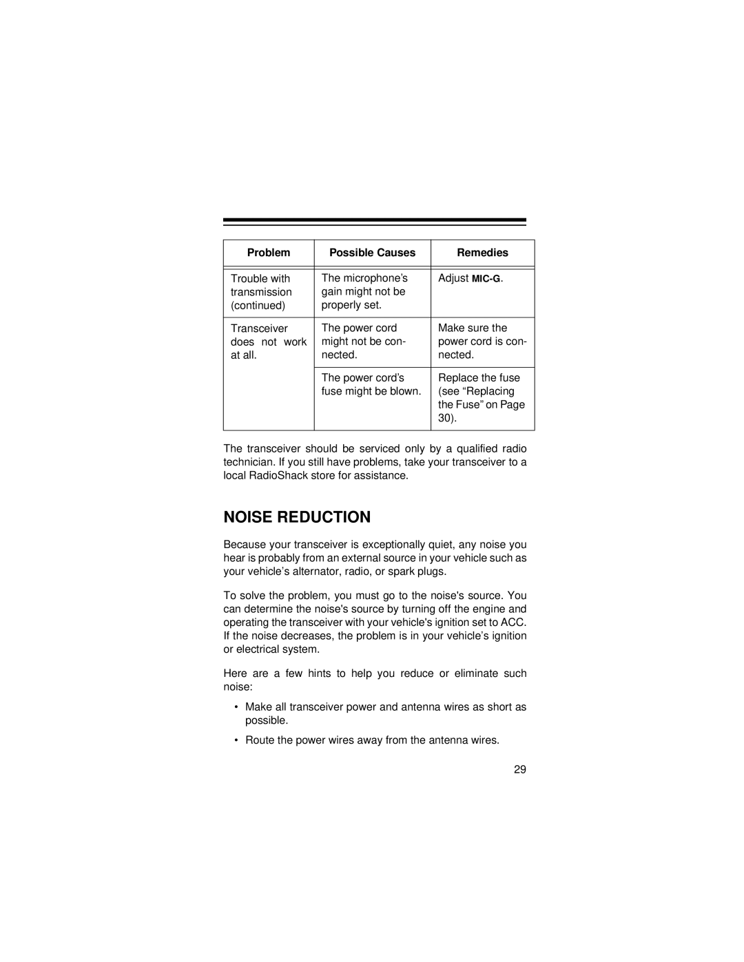 Radio Shack HTX-10 owner manual Noise Reduction 