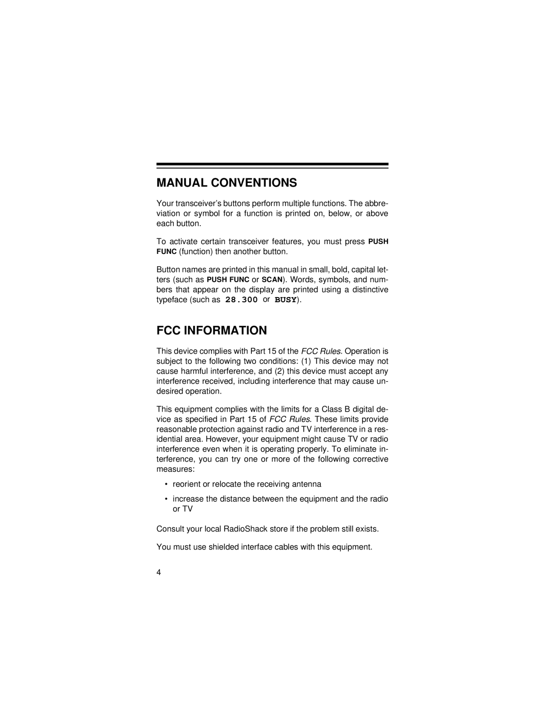 Radio Shack HTX-10 owner manual Manual Conventions, FCC Information 