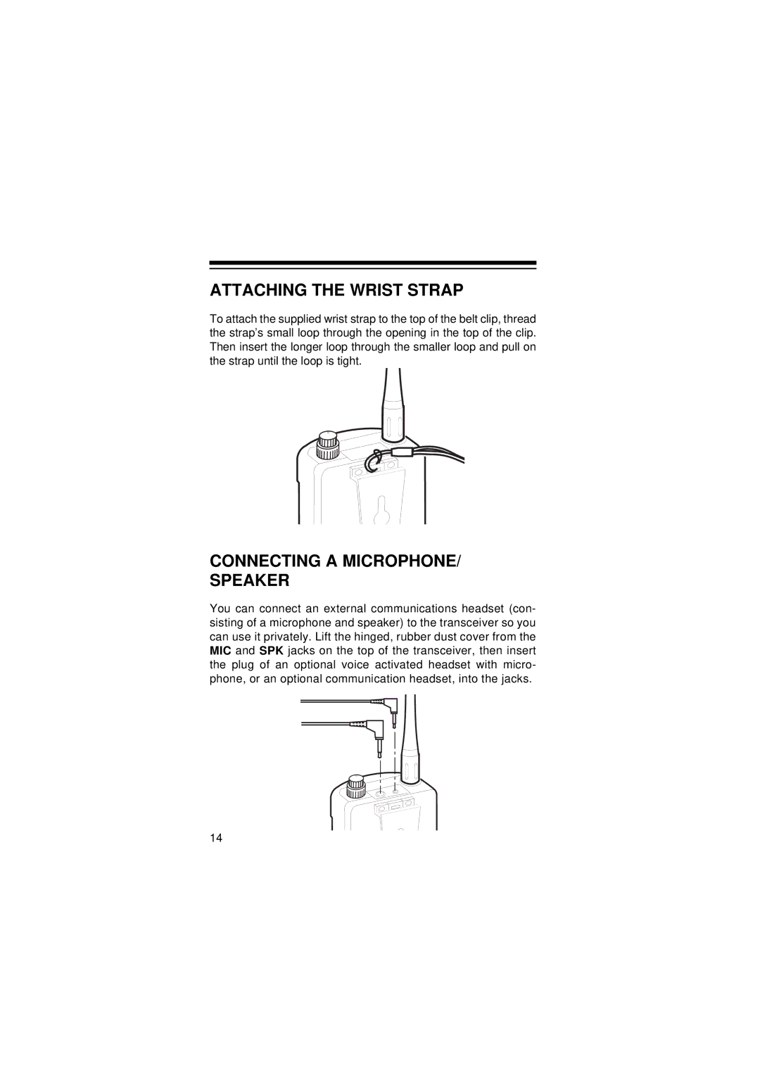 Radio Shack HTX-200 owner manual Attaching the Wrist Strap, Connecting a MICROPHONE/ Speaker 