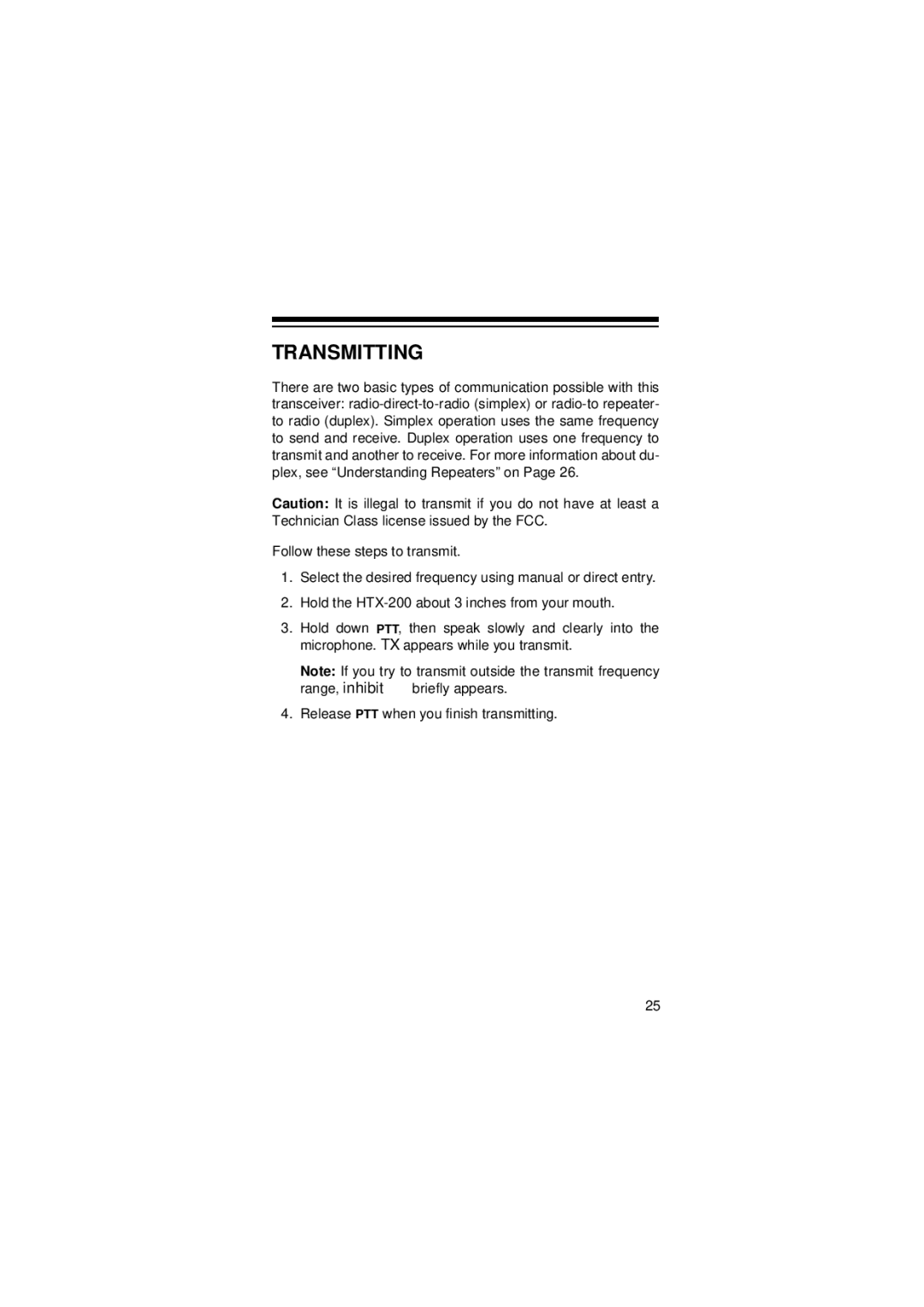 Radio Shack HTX-200 owner manual Transmitting 