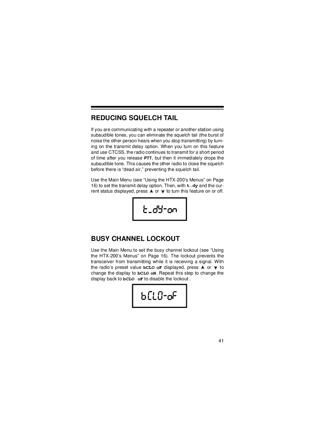 Radio Shack HTX-200 owner manual Reducing Squelch Tail, Busy Channel Lockout 