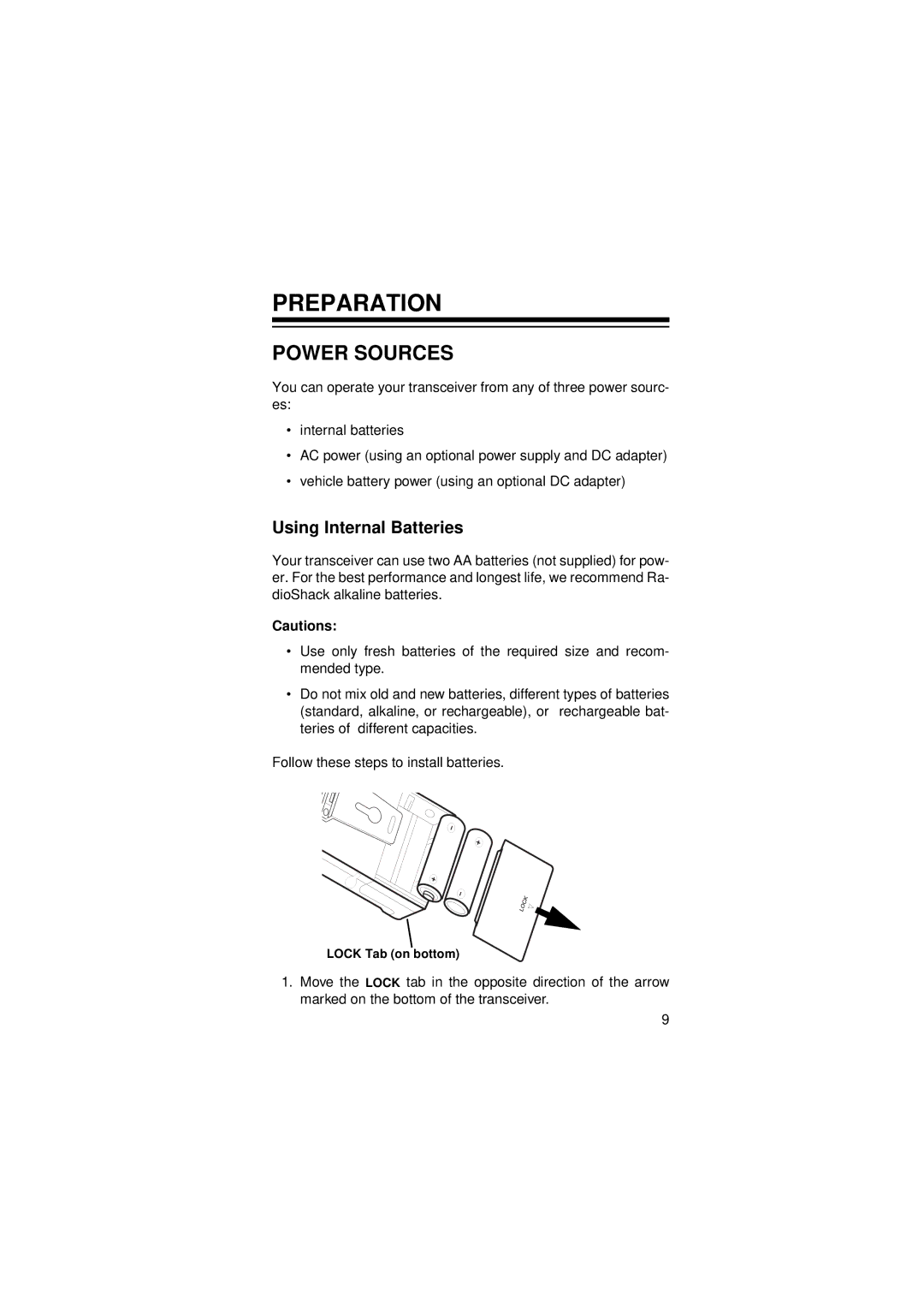 Radio Shack HTX-200 owner manual Preparation, Power Sources 