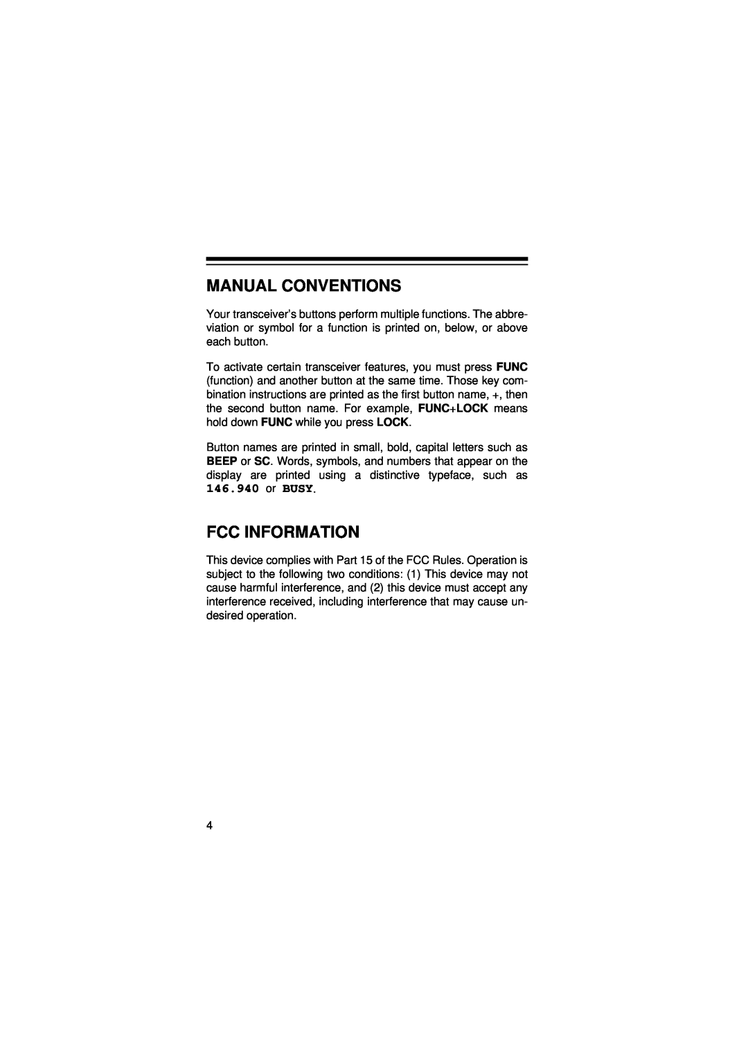 Radio Shack HTX-200 owner manual Manual Conventions, Fcc Information 