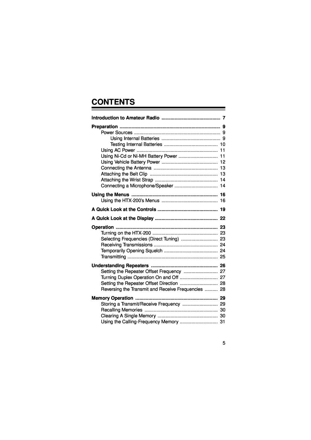 Radio Shack HTX-200 owner manual Contents 
