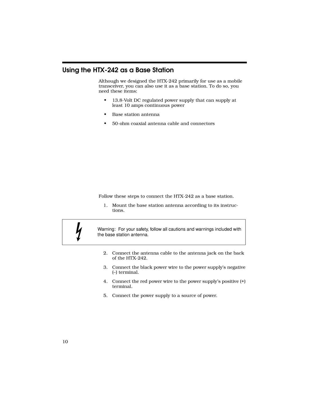 Radio Shack owner manual Using the HTX-242 as a Base Station 