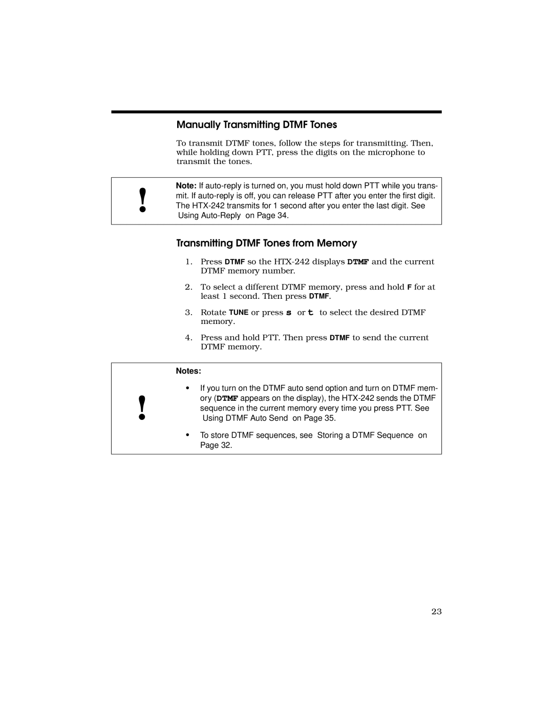 Radio Shack HTX-242 owner manual Manually Transmitting Dtmf Tones, Transmitting Dtmf Tones from Memory 