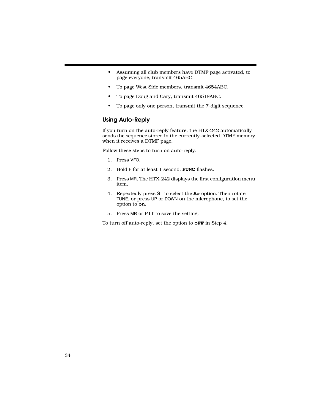 Radio Shack HTX-242 owner manual Using Auto-Reply 