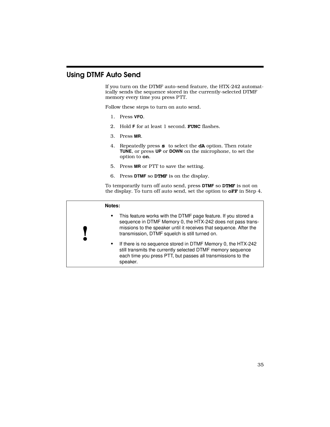 Radio Shack HTX-242 owner manual Using Dtmf Auto Send 