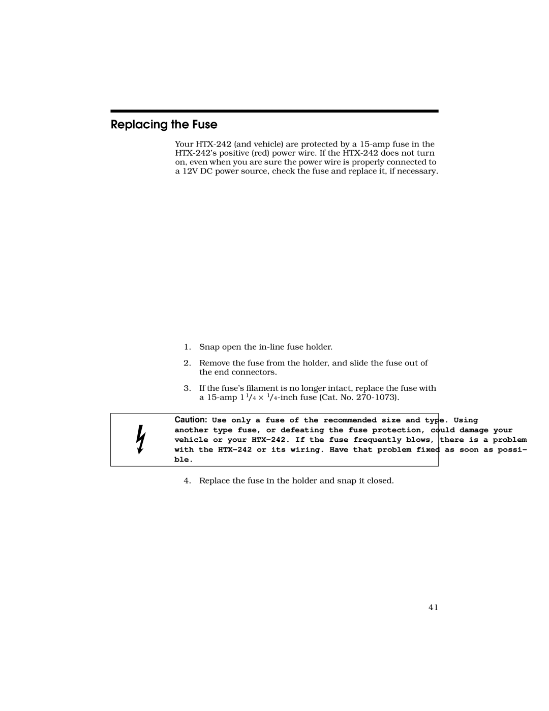 Radio Shack HTX-242 owner manual Replacing the Fuse 