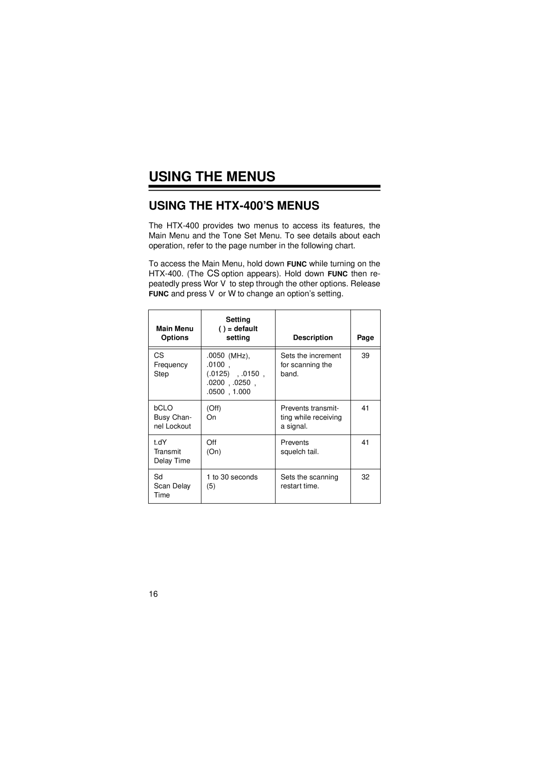 Radio Shack owner manual Using the Menus, Using the HTX-400’S Menus 